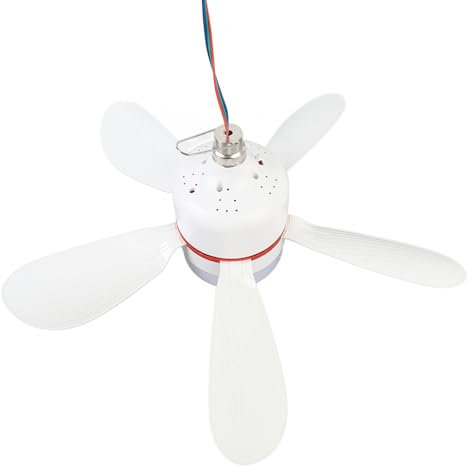 Ceiling Fan Light, Camping Hanging Fan Low Profile Ceiling Fan with LED Light 12V DC Blades for Outdoor Indoor Fishing 16.5 Inches