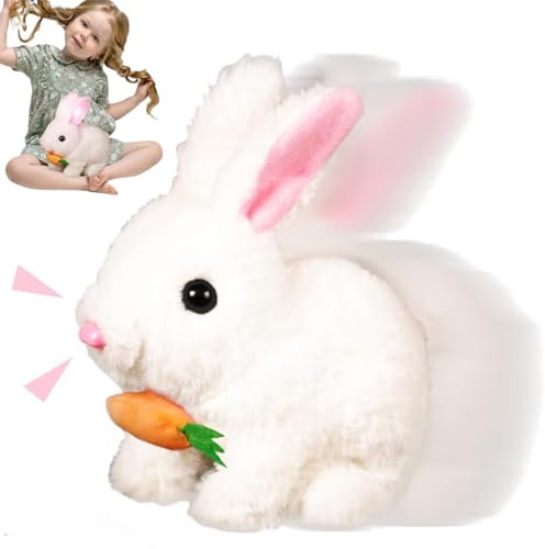 Easter Bunny 2025 My Realistic Interactive Bunny Toy with Jumping, Twitching Ears & Sounds Soft Plush Animated Rabbit for Kids, Cute Lifelike Pet Toy Gift(White)