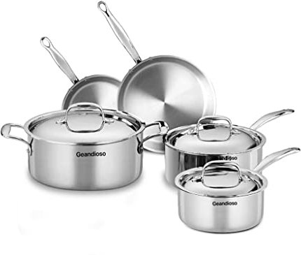 5 Ply Stainless Steel Cookware Set,8-Piece,Professional Kitchen Cooking, Heavy Chef Quality,PFOA, PTFE & PFOS Free,Induction, Non-Toxic, Oven Safe,Best 18/8 Full Clad