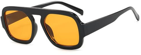 RUNHUIS Retro Quadratische Sonnenbrille für Damen Herren, Vintage Rechteck Sonne Brille für Reisen Party (Schwarz/Orange)