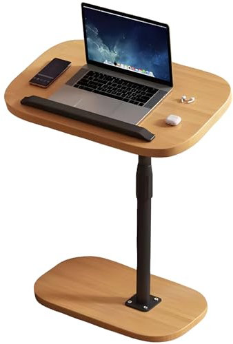 lcvtos 360° Drehbarer Höhenverstellbarer Beistelltisch,Kippbarer C-Tisch Mobil & Praktisch platzsparend für Couch Bett Ideal für Snacks Laptop Kleine Räume (Holzfarbe)