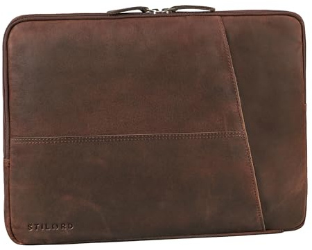 STILORD Cannes Vintage Leather Laptop Sleeve 15 15.6 16 Inch for Men – Padded & Water-Resistant Laptop Case | Slim Leather Laptop Cover for Work & University Colour:Zamora - Brown
