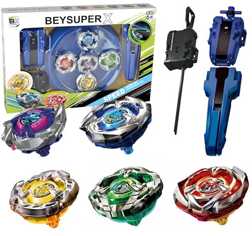 Combat X Toupies Set avec Arène, 5 Métal Toupies avec 2 Lanceurs et Poignée | Compatibles avec les Pièces BBX, Multijoueurs Combat Toupies pour Combat et Collection Jouets pour Filles et Garçons 6+ Ans