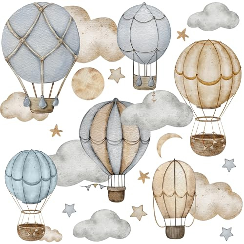 Muralo Wandtattoo Set Luftballons zwischen den Wolken - 120x60 cm | Wandsticker, Modernes Design - ideal für Kinderzimmer, für Mädchen und Jungen, einfach anzubringen