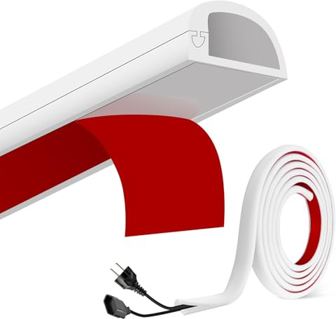 3m Kabelkanal Selbstklebend - Flexibler Silikon Kabelschacht zum Verstecken von Stromkabeln für TV, Wand & Fußleisten, Halbrunde Kabelabdeckung, Weiß, 22(B) x 10(H) mm