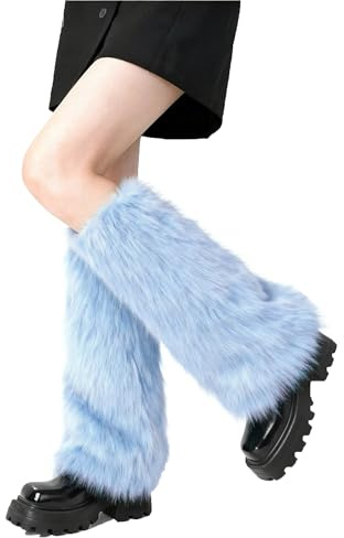 Lina & Lily Women's Winter Faux Fur Leg Warmers Boot Cuffs Covers 40cm Long (Sky Blue)