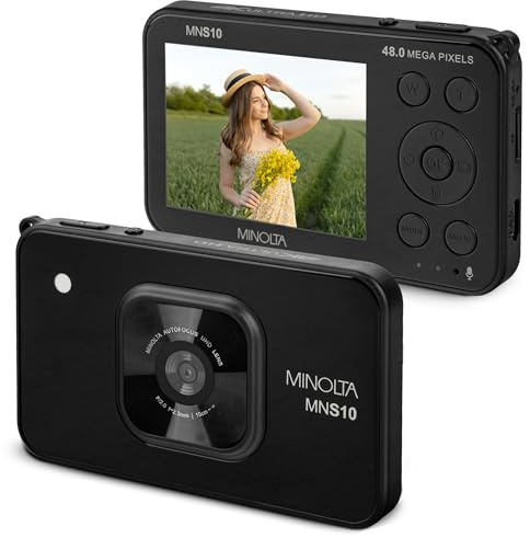 Minolta 48MP Digital Camera - 4K Ultra Slim HD Video, 2.9” IPS LCD Display, Autofocus Lens with Digital Image Stabilization, 4X Digital Zoom, Compact Travel Camera for Vlogging (Black)