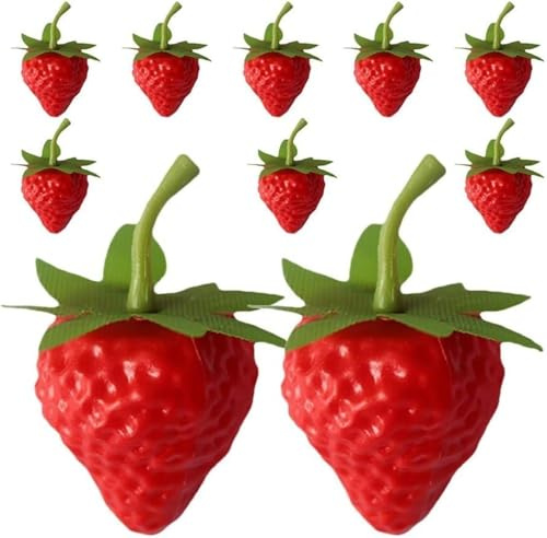 Ssmmam 10 fresas falsas rojas realistas, fresas de simulación de plástico, frutas artificiales, accesorios de fotografía para decoración del hogar y la cocina