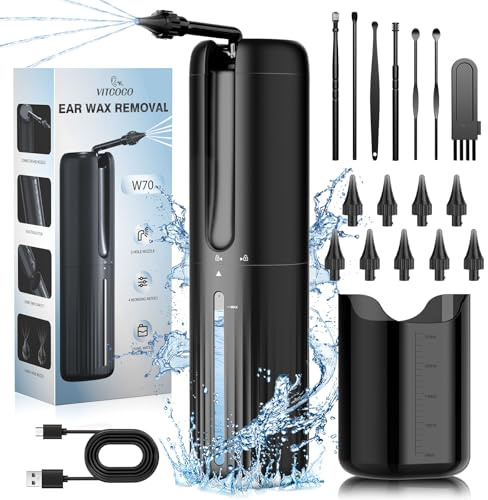 AZHE Electric Ear Wax Removal Kit, 2000mAh Water Cleaner | IPX7 Waterproof, 4 Modes, 10 Tips, Rechargeable, for Home Use