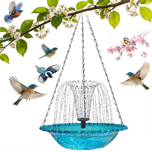 Solar Cascade Hanging Bird Bath Fountain, Outdoor Hanging Bird Bath with Solar Fountain, 2026 New Large Humming Birds Baths Fountains, with Solars Pump & Glass Bowl, for Outdoor, Gardens