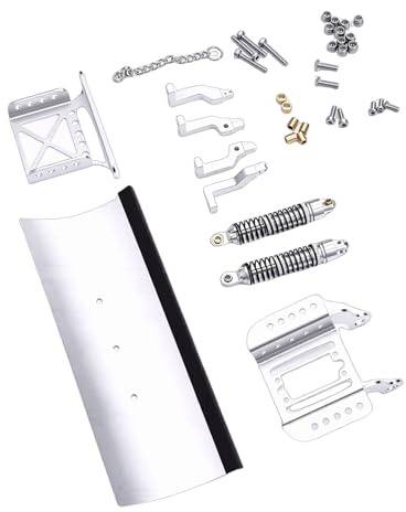 FILFEEL/Spazzaneve in Metallo RC in 18 per Cingolato TRX4M – Anteriore in Lega con Assorbimento degli Urti Idraulico – Accessorio Invernale per Crawling RC (SILVER)