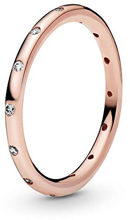 PANDORA Einfacher Funkelnder Band Ring in Roségold mit 14 Karat rosévergoldete Metalllegierung und Cubic Zirkonia Timeless Collection, Größe 58
