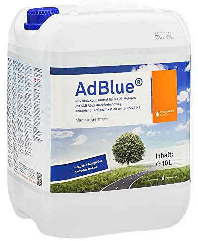 A&G-heute AdBlue - Solución de urea de alta pureza de 10 l para reducción de gases de escape SCR | ISO 22241 | Manguera de llenado | Reduce la emisión de óxidos de nitrógeno | Todas las marcas de