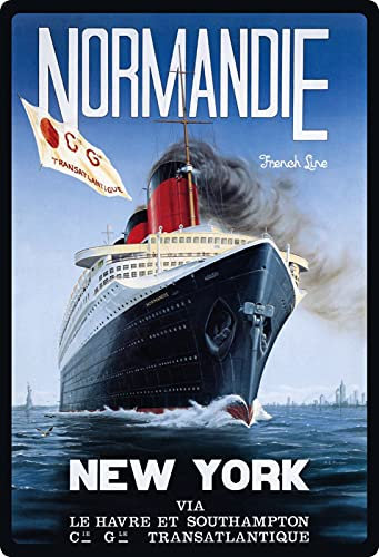 Blechschild 20x30cm gewölbt Schiff Normandie New York USA Urlaub Retro Deko Geschenk Schild