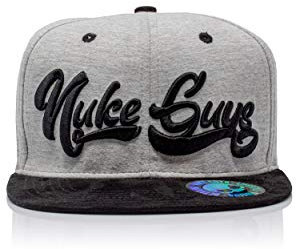 Nuke Guys Snapback Cap Jersey Fabric, Premium 6 Panel Snapback Straight Cap, Unisex Kappe, Mütze mit hochwertiger 3D Stickerei und Snap Verschluss, grau/schwarz