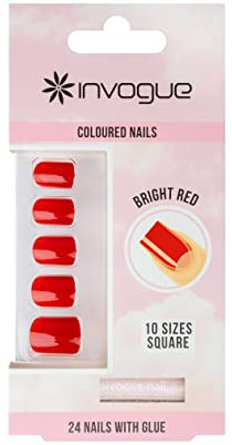 Invogue Coloured Square Nails - Bright Red (24 Pieces)