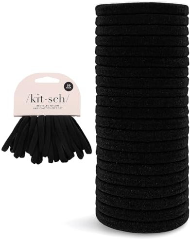 Kitsch Elastic Hair Ties for Women, Black No Damage Rubber Bands, Ponytail Holders, Hair Elastics for Thick Hair, 20pcs