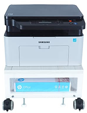 Small White Printer Stand with Wheels Under Desk 40 x 40 x 22.5 cm - 2-Tier Rolling Table with Storage (Model 3)