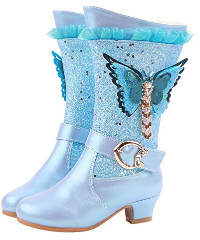 New front Stivali Bambine Ragazze Invernali Cerniera Scarpe la Farfalla Tacchi Alti Principessa Natale Costumi Carnevale Neve Calda Fondo Gomma Antiscivolo Esterno Regina Ghiaccio Il Nuovo