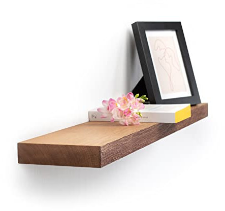 Rikmani Wandregal Holz Eiche massiv - Handgefertigtes Regal mit Baumkante Bücherregal Holzregal Wandboard 40 cm x 15 cm x 4 cm