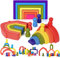 24 PCS Rainbow Wooden Toys Rainbow Stacker Nesting Puzzle Blocks Wooden Montessori Stacking Toys Educational Learning Toy Building Blocks for Toddler Kids Baby Boys Girls