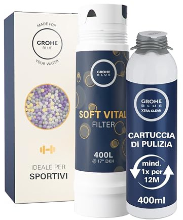 GROHE Filtro Magnesium e Zinco, Eleva il Gusto dell’Acqua, Riduce il Residuo Fisso e il Calcare e Arricchisce di Magnesio e Zinco, 400 l, 40691002 + Cartuccia di pulizia per sistemi Home e Pro