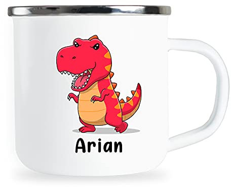 Arian, tazza per bambini personalizzata, con nome e divertente dinosauro, tazza smaltata, regalo personalizzato per bambini, compleanno, ragazzo, ragazza, tazza in metallo, idea regalo