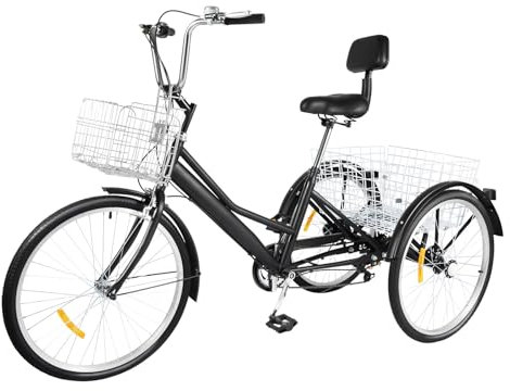 DiLiBee 24 Zoll Klappbar Dreirad für Erwachsene Mit Einkaufskorb, Faltbar Fahrrad 7-Gang 3-Räder Dreirad aus Kohlenstoffstahl