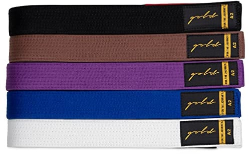 Gold BJJ Jiu Jitsu Belt - Premium Belts with Rank Bar for Stripes - IBJJF Competition Approved (White, A3)