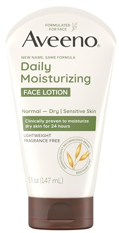 Aveeno Daily Moisturizing Face Lotion with Soothing Prebiotic Oat, Lightweight Non-Greasy Facial Moisturizer for Normal to Dry, Sensitive Skin, 24-Hour Moisture, Fragrance-Free, 5 oz