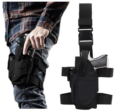 REDAPRIC Drop Leg Holster, Oberschenkel Pistolenholster für Männer Frauen, Airsoft Pistolenholster für Rechts- & Linkshänder mit Magazintasche (Linke Hand)
