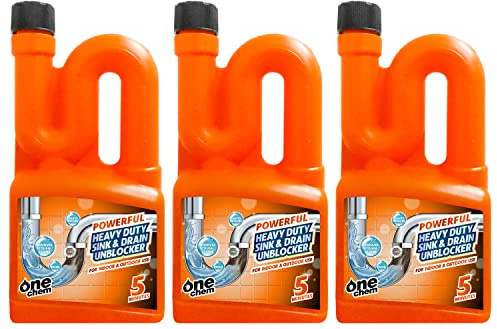 One Chem Heavy Duty Sink and Drain Unblocker 3 x 750ml - Powerful formula for indoor and outdoor use