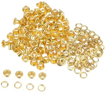 sourcing map 100 Ensembles Œillets en Métal de 3mm ID avec Rondelles, Œillets en Fer pour Chaussures, Vêtements, Ceintures, Étiquettes, Sacs, Tissus, Cuir, Projets Diy, Accessoires, Or