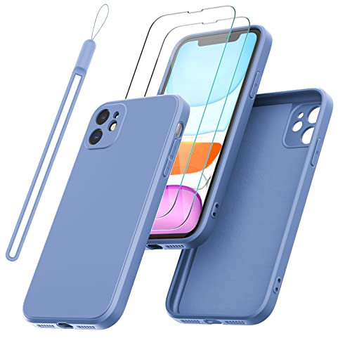 Giolus Case for iPhone 11 with 2 Pack Screen Protector with Wrist Strap, Premium Liquid Silicone Soft TPU Case Anti-Scratch Shockproof Full Body Phone Cover-Light Purple