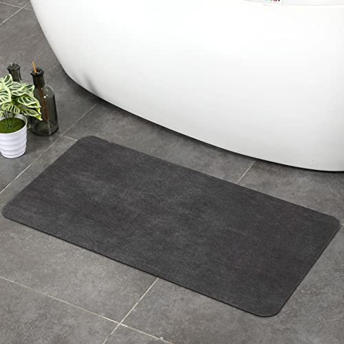 Stiio Large Bath Mat Rug 17x35 inch, Super Absorbent Bath Mats Quick Dry Bathroom Rug Non-Slip, Thin Kitchen Mat Fit Under Door, Easy to Clean Shower Door Mat for Kitchen, Bathtub, Sink, Dark Grey
