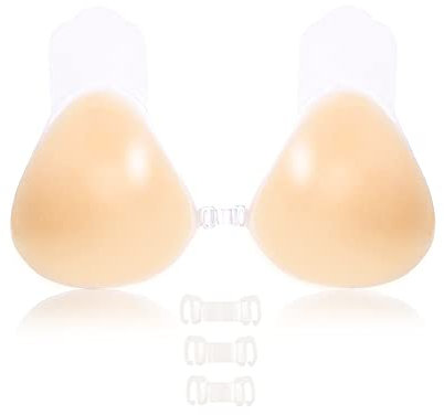 VicSec Push Up Silicone Invisible Bra, Sticky Reusable Washable Adhesive Bra for Strapless Backless Evening Dress A~DD Cup (Beige-L)
