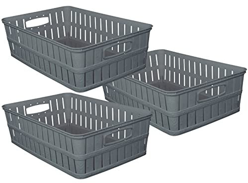Hoffmanns Aufbewahrungskorb 10L Rattan 3 Stück mit Farbwahl Organizer Kiste Korb Box Set Ordnungsbox Aufbewahrungskiste Aufbewahrungsbox (Grau)