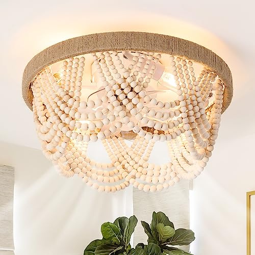 Luansky Ventilateur de plafond de style bohème de 50,8 cm avec lumière, ventilateur de plafond avec lumières et télécommande, perle en bois avec 6 vitesses pour salon, chambre d'enfant, chambre à