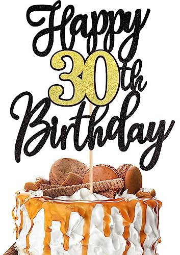 Xsstarmi 1 Pack Happy 30th Birthday Cake Topper Glitter Cheers to 30 Years Cake Pick 30 Fabulous 30 Years Anniversary 30th Birthday Party Cake Decorations Supplies Gold