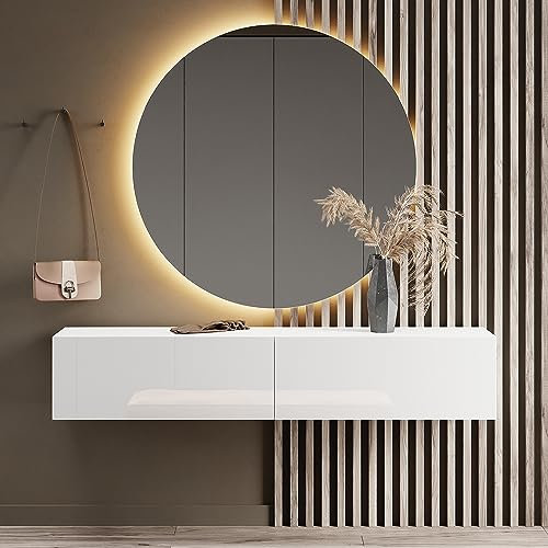 Planetmöbel Flur Möbel Garderobe Hängeschrank 1x 160 cm Weiß, Kompaktgarderobe mit Klappe als Stauraum, Wandgarderobe hängend oder stehend, 37,8T x 160B x 32,5H cm