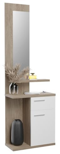 Mattfy - Mueble Recibidor Vertical, Modelo Elvira, Práctico y Funcional, Color Blanco, Medidas: 60,5 cm Largo x 28 cm Fondo x 117,5 cm Alto