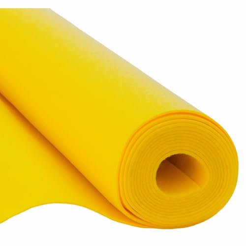 Fabreco Soft Filz Meterware 3mm Dicke (150 x 50 cm) | Weicher Filzstoff Meterware | Filz zum Basteln, Dekoration & DIY | Bastelfilz 3mm für Polster, Tischläufer, Filzmatte & Filzunterlage (Gelb)