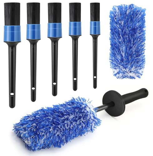 Bestcool Felgenbürsten Set, Reifenbürsten Reinigung mit 5 Stück Detailing Pinsel Kit Felgenreiniger Detailing Pinsel Autowaschbürste Mikrofaserbürste für Innen Außen Auto Sitz Räder Motor Luftschlitze