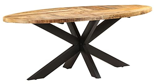 vidaXL Esstisch Oval 200x100x75 cm Raues Mangoholz