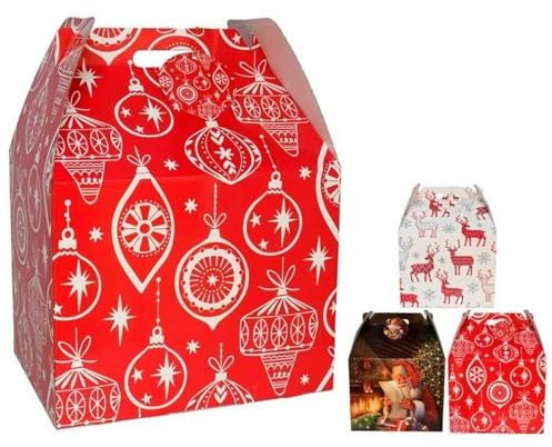 AC - Pack de 4 cajas de cartón para Lote de Navidad, Cesta Plegable con asa, Guardar Regalos, Botellas Vino, Resistente, 40 x 32 x 30 cm, diseño Aleatorio