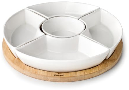 LACOR 61243 - Bandeja de Bambú, Bandeja de Bambú 100% Natural, 5 Cuencos | En madera natural, para hornear, servir y presentar; apto para horno, apto para lavavajillas, apto para microondas