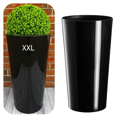 MELTOM Pot de fleurs rond brillant fin avec insert amovible (noir, taille XXL - 75 cm)