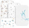NesriToy Baby Spannbettlaken 81x 41cm, 2 X Bettlaken Kinderbett Oeko-Tex Standard 100, 1 X Matratzenschoner aus 100% wasserdichtem, 3er Set Spannbetttuch für Babybett(Regenbogenpunkte + Sterne)