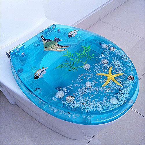 Anti-Resin, Premium-Toilettensitze, Schnellverschluss, langsames Schließen, abnehmbare Universal-Oberseite aus Edelstahl, milchiger Seestern