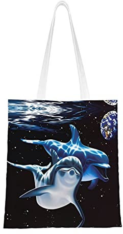 Dolphin - Bolsa de lona negra resistente de algodón – para bolsas de comestibles reutilizables, compras, comestibles, escuela, gimnasio, Black, Talla única